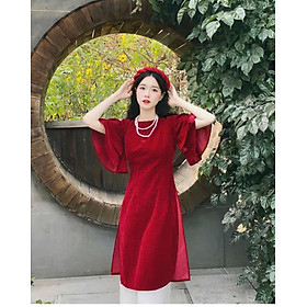 SÉT ÁO DÀI NHUNG TAY BÈO 2 LỚP KÈM QUẦN TUYẾT NHUNG MÀU Y HÌNH